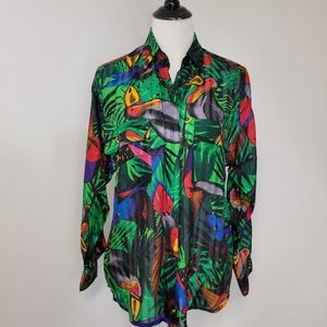 Adam Douglas silk vintage  button down tropical blouse